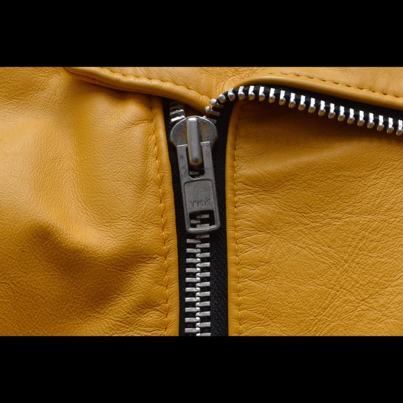 RARE Vintage Yellow Leather Moto Jacket - Picture 4 of 7